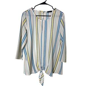 Cocomo Women's Striped Tie Front Keyhole Blouse